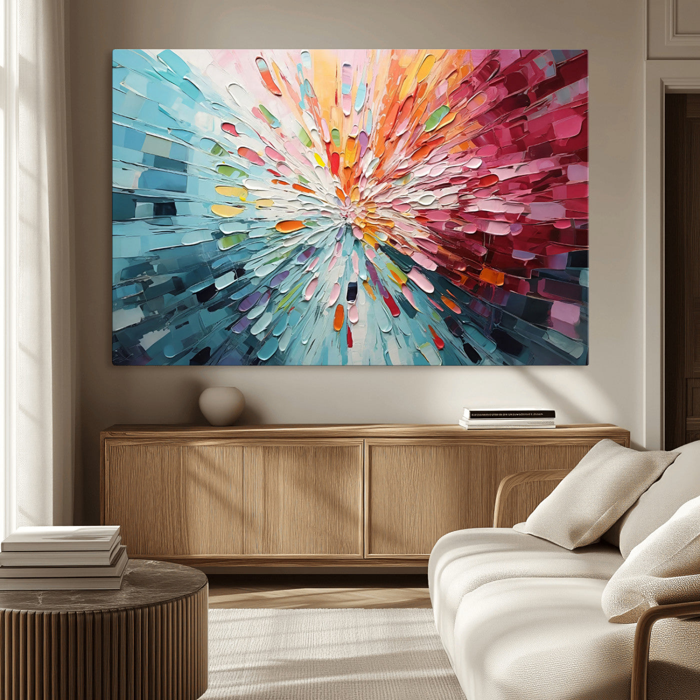 47065-MGV-CV-36X24-Radiant Bloom Abstract Floral Wall Art Canvas Print - Colorful Burst - Modern Living Room Decor -