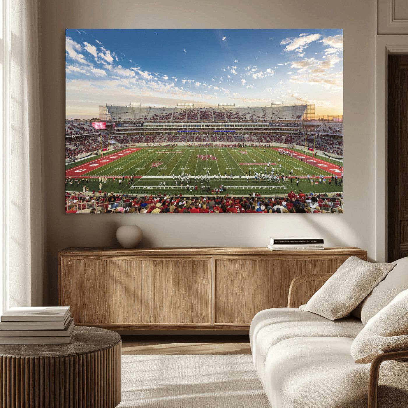 -Framed Houston Cougars Football Team Print - Houston TDECU Stadium Wall Art Canvas Print
