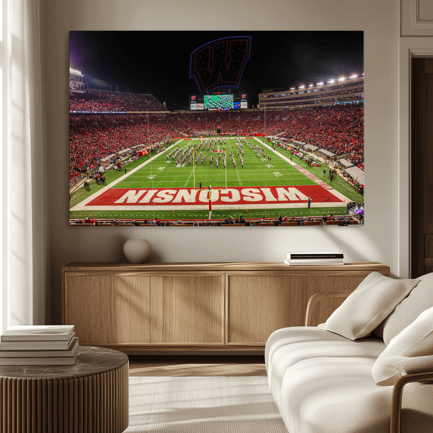 34125-MGV-CV-36X24-Wisconsin Badgers Football Team Print Canvas- Madison Camp Randall Stadium Wall Art Canvas Print
