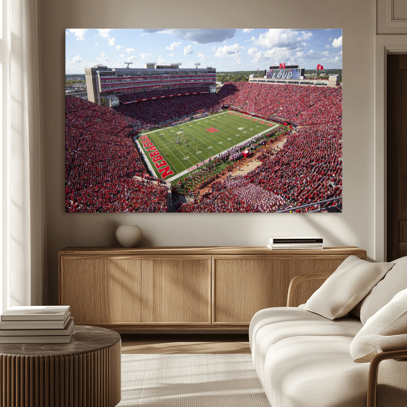 84975-MGV-CV-36X24-University of Nebraska Cornhuskers Football Team Print - Lincoln Memorial Stadium Wall Art Canvas