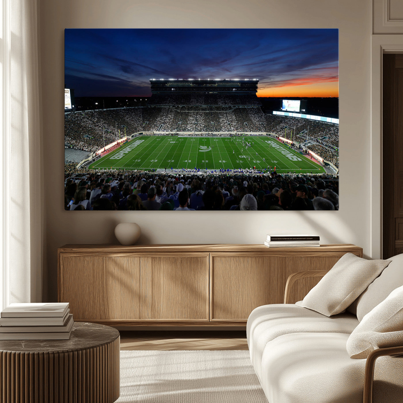 49074-MGV-CV-36X24-Michigan State Spartans Football Team Print - East Lansing Spartan Stadium Canvas Print