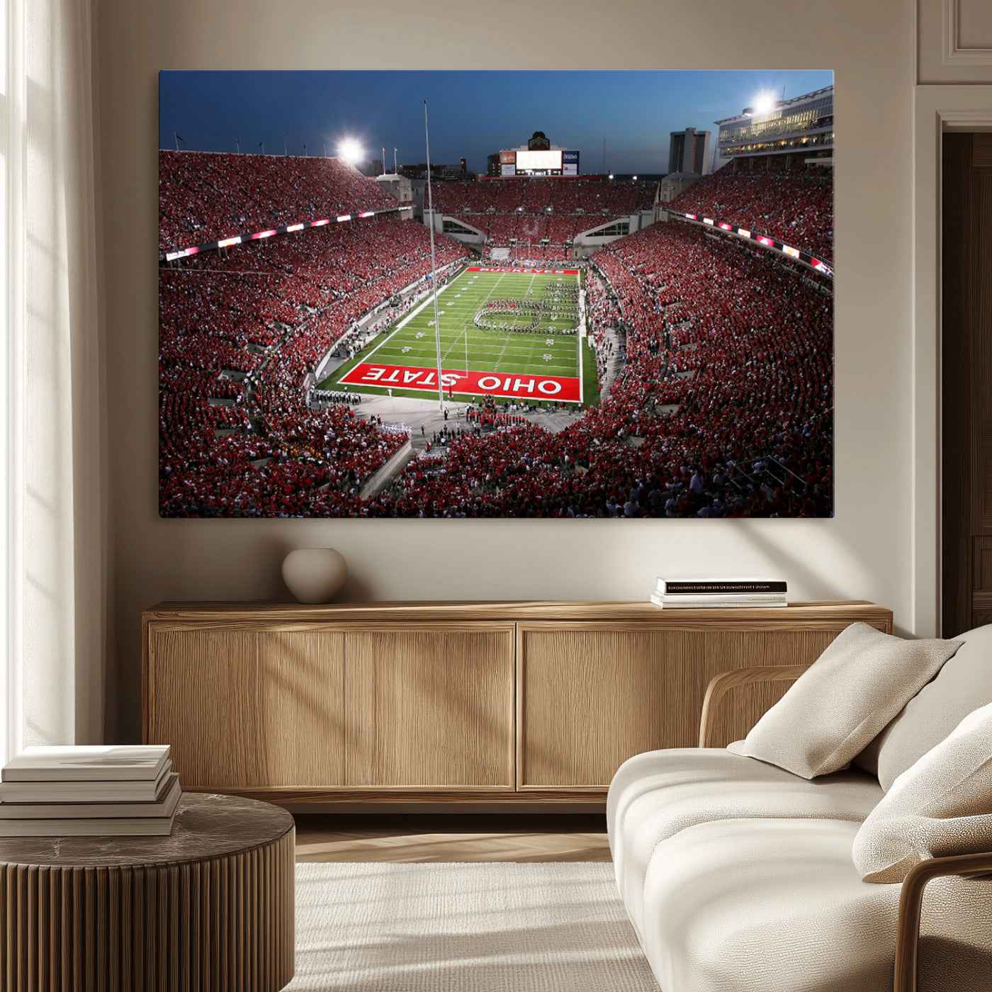 98743-MGV-CV-36X24-Ohio State University Buckeyes Football Team Print - Columbus Ohio Stadium Wall Art Canvas Print