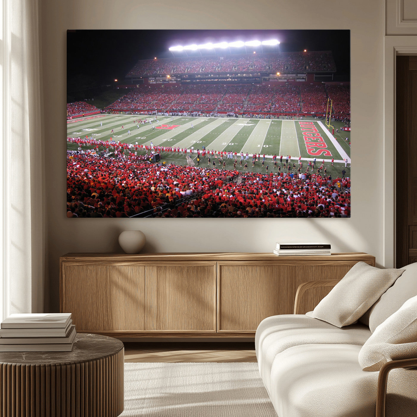 -Rutgers University Scarlet Knights Football Team Print - Piscataway SHI Stadium Wall Art Canvas