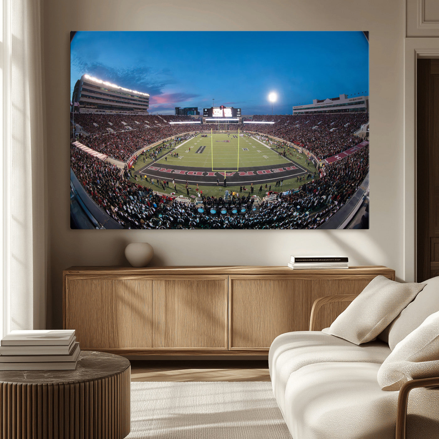 60763-MGV-CV-36X24-Texas Tech Red Raiders Canvas, Framed Football Team Print - Lubbock Jones AT&T Stadium Wall Art