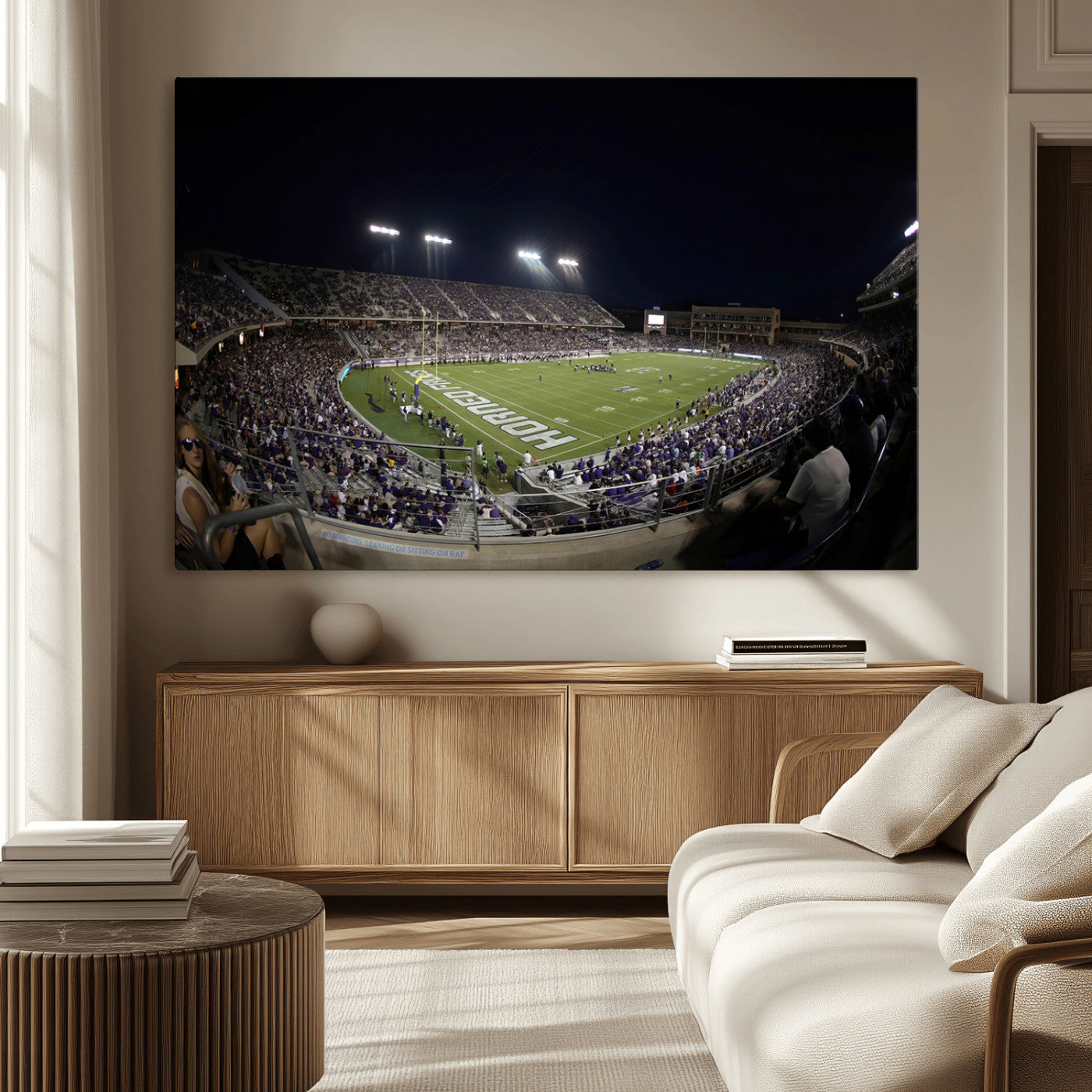 -TCU Horned Frogs Football Team Print - Fort Worth Amon G. Carter Stadium Wall Art Canvas Print.