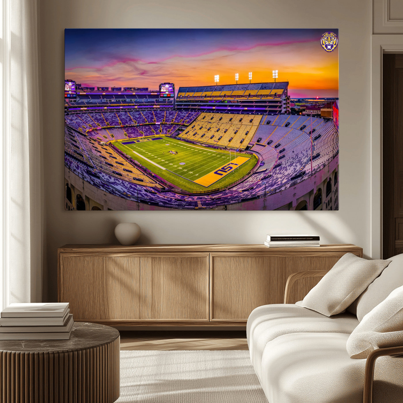 93538-MGV-CV-36X24-The Louisiana State University Tigers Football Team Print - Baton Rouge Tiger Stadium Wall Art