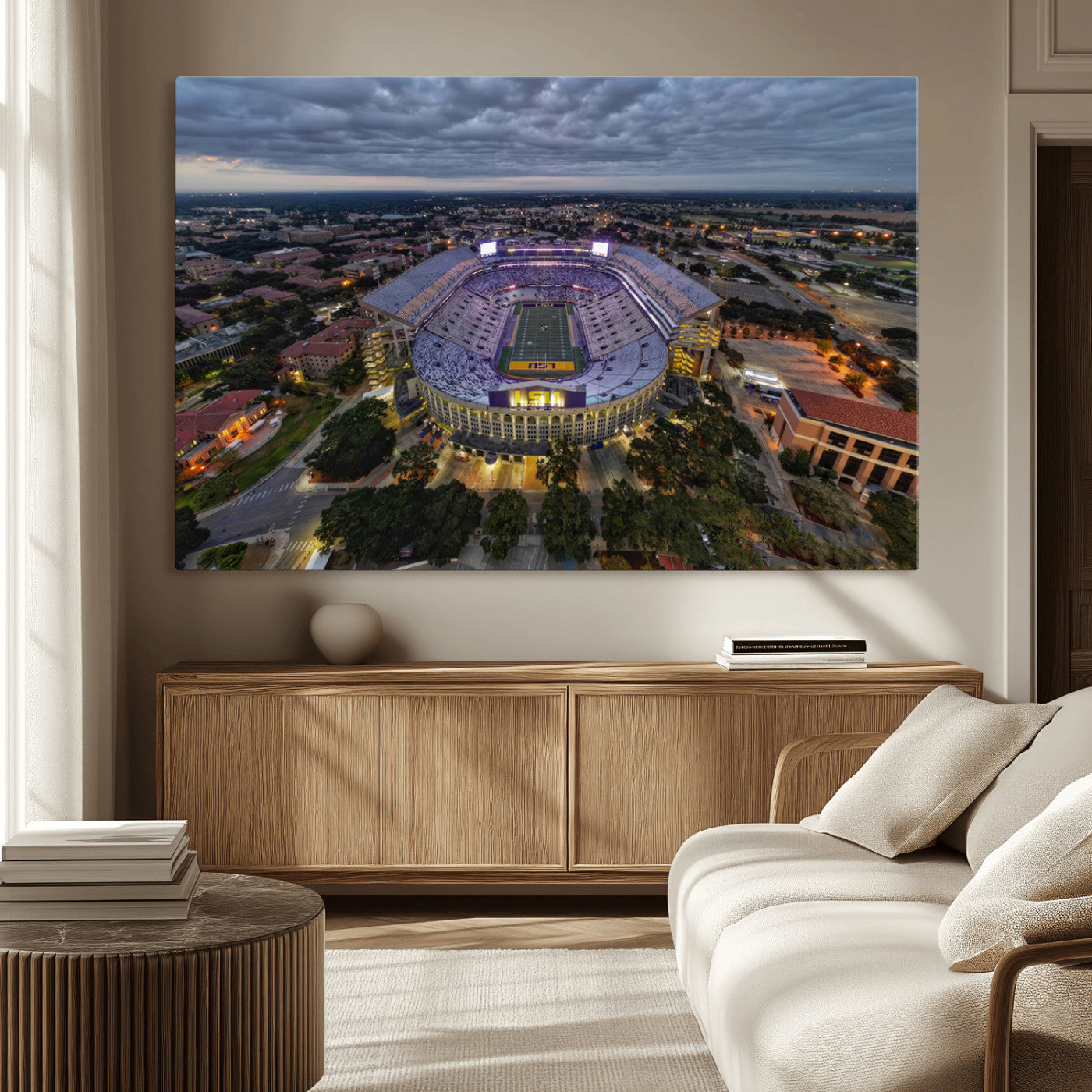77405-MGV-CV-36X24-The Louisiana State University Tigers Football Team Print - Baton Rouge Tiger Stadium Wall Art