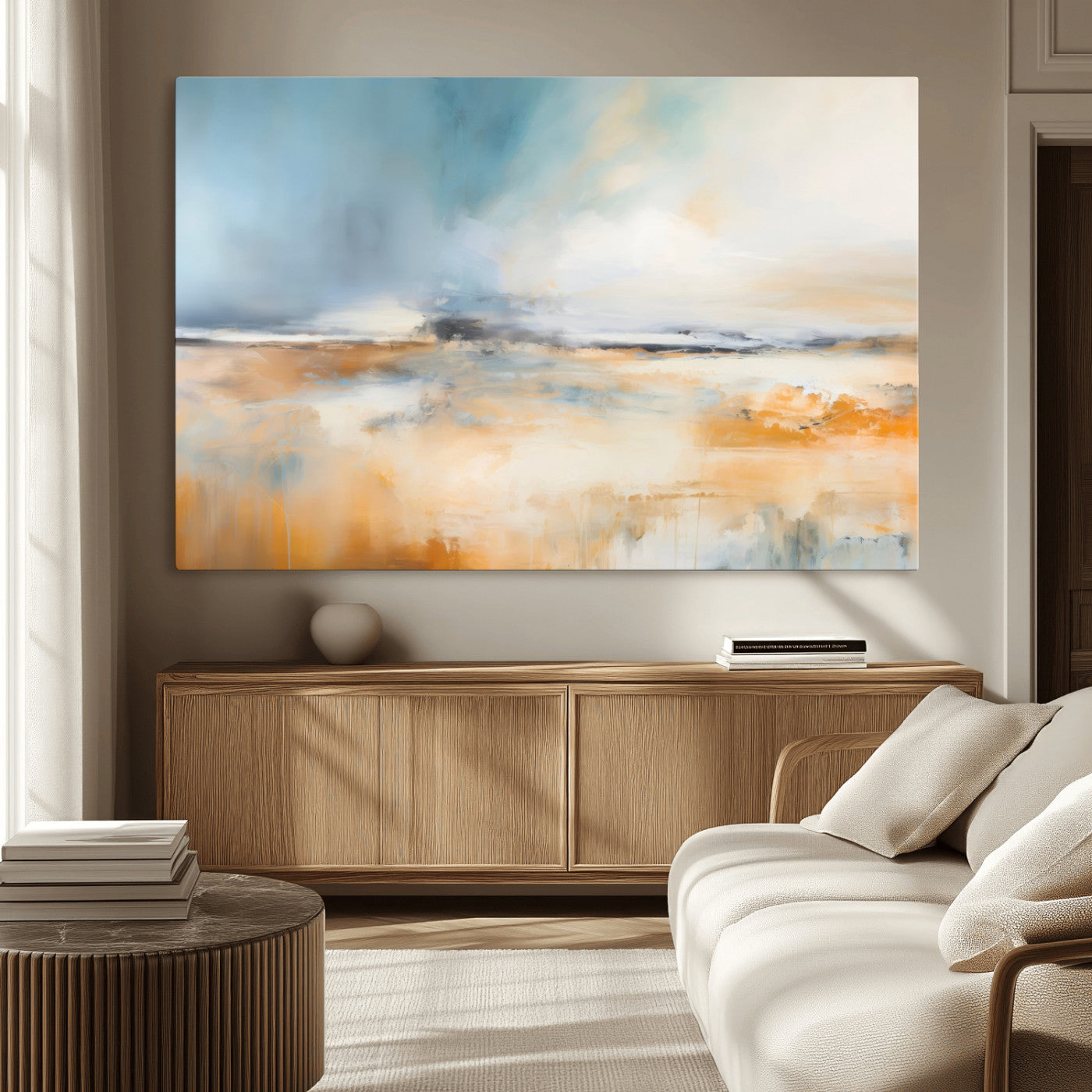 guzelmis-sharpen-MGV-CV-36X24-Abstract Landscape Wall Art Canvas Print - Warm Tones of Orange and Blue, Modern Framed Art for Home