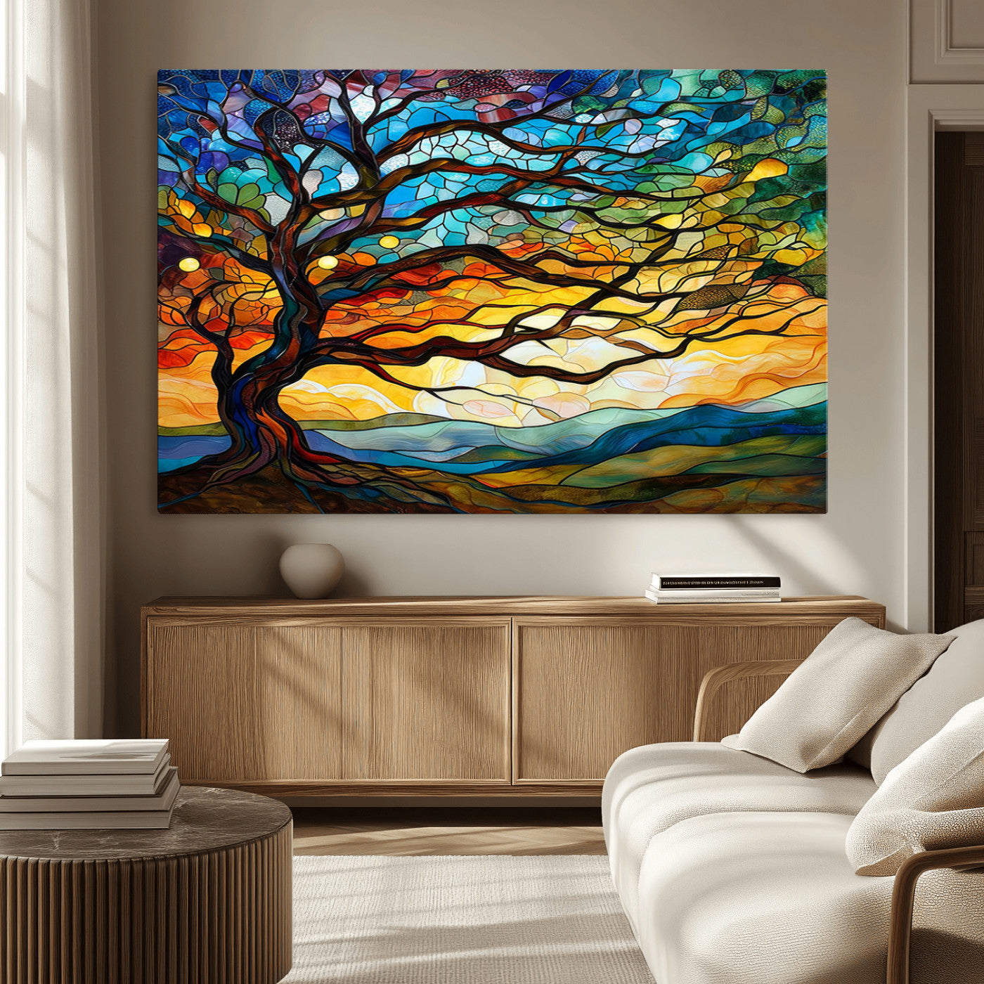 64765-MGV-CV-36X24-Mosaic Tree Wall Art | Ready to Hang Stained Glass Style Canvas Print | Farmhouse Wall Decor, Cabin