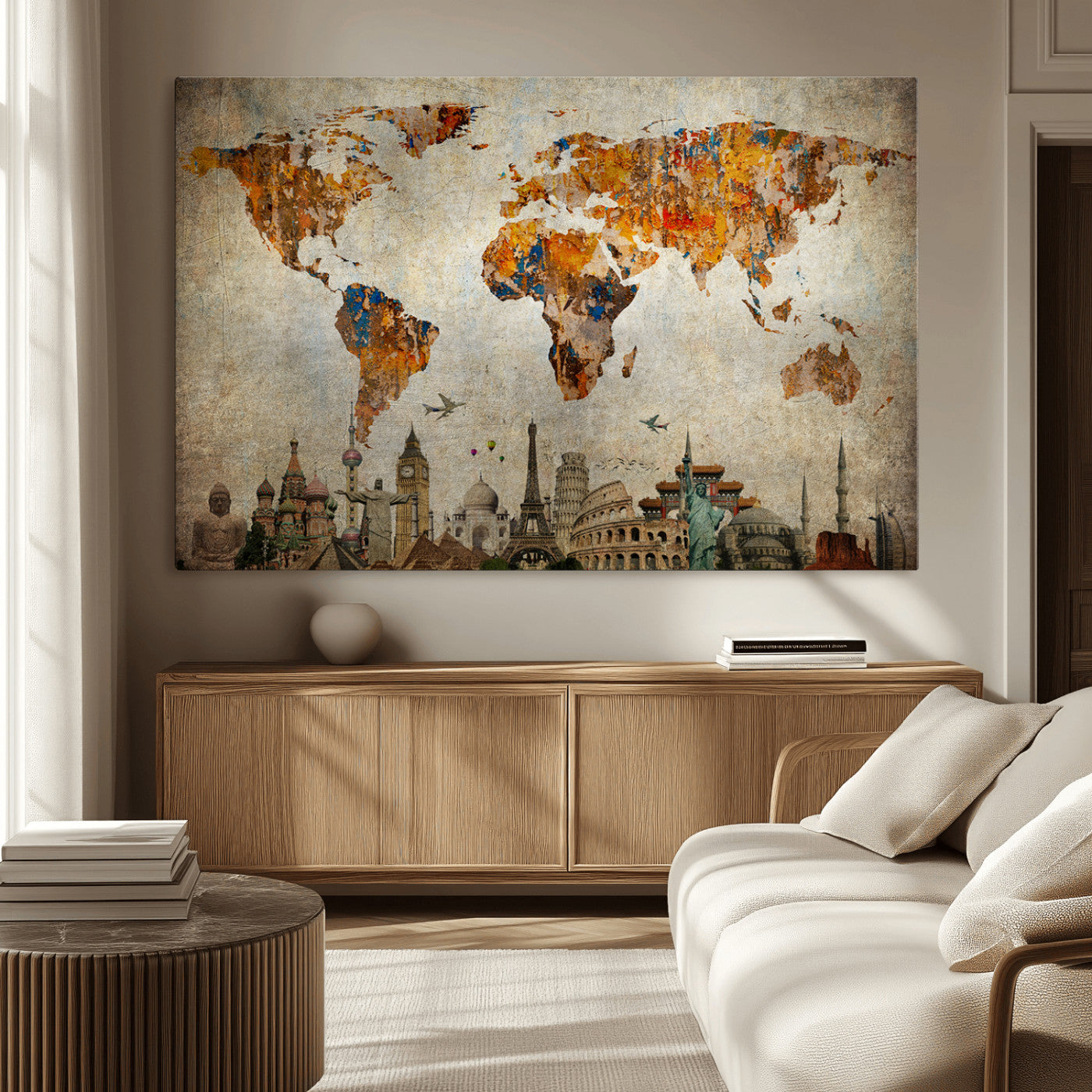 54918-MGV-CV-36X24-Push Pin World Map Canvas Print – Travel Tracker Wall Art for Couples, Perfect Anniversary Gift for Home or Office Decor