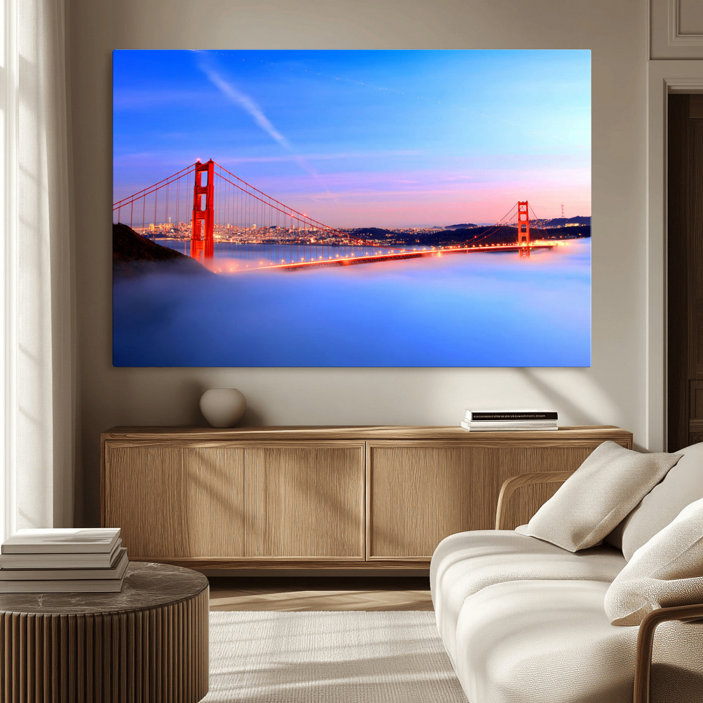 MGV-CV-36X24 - Golden Gate Bridge Wall Art Print, San Francisco Sunset Canvas Wall Art, Cityscape Canvas Print for