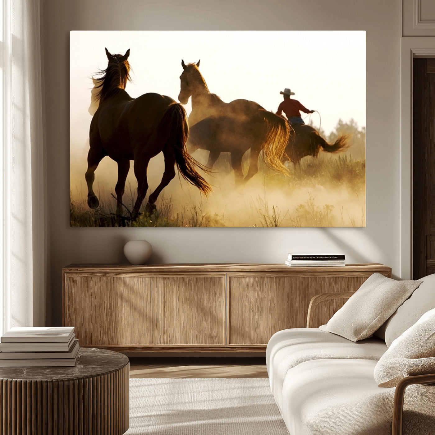 -Horses and Cowboys Wall Art Canvas Print