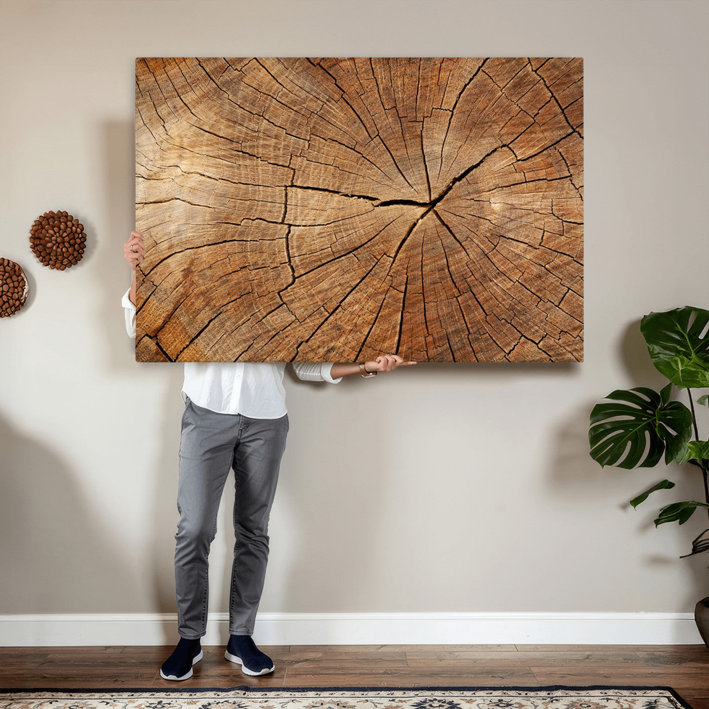 61710-MGV-CV-36X24 - Tree Ring Canvas Art, Rustic Wood Grain Wall Art, Tree Slice Decor for Modern Homes, Giclee