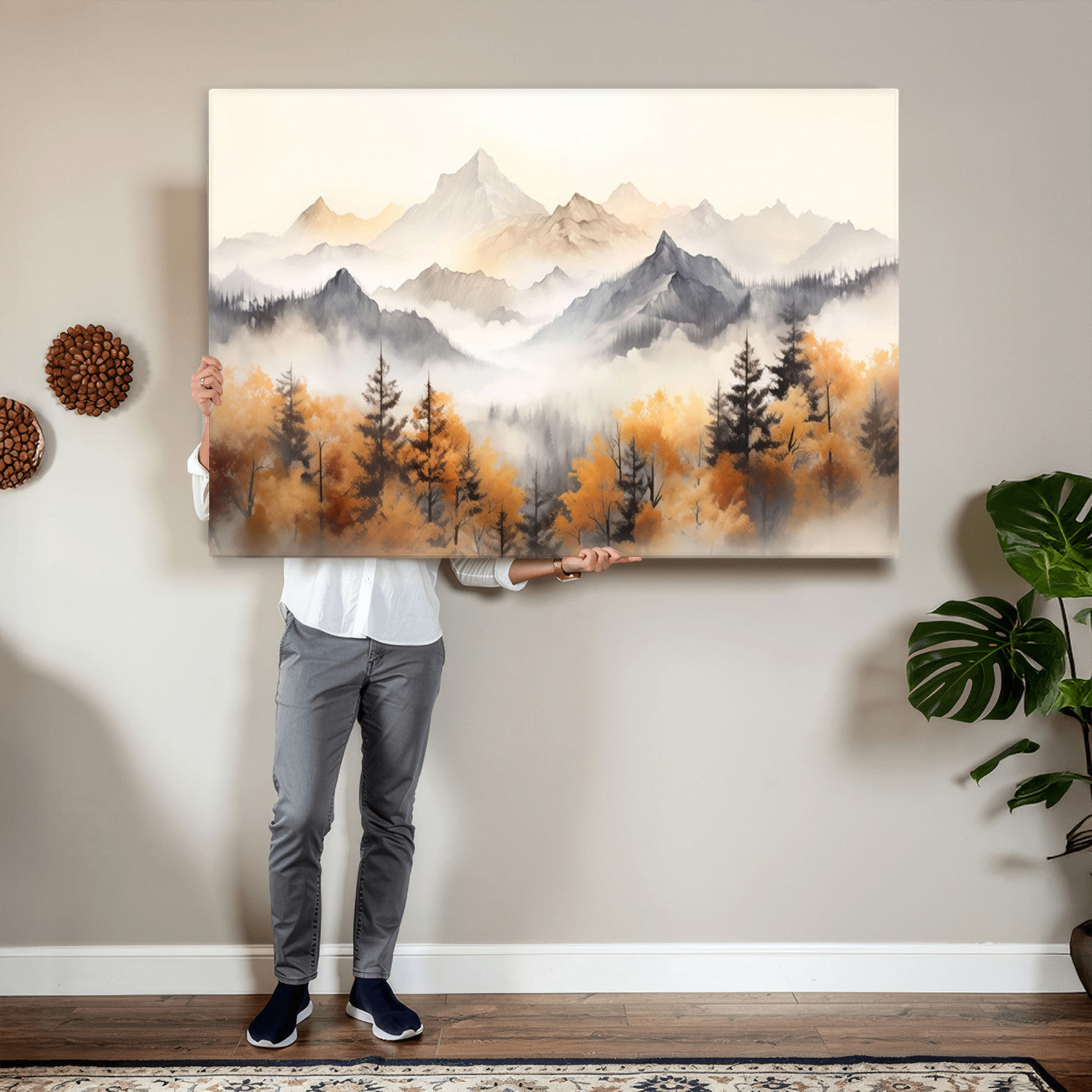 70049-MGV-CV-36X24 - Abstract Mountain Wall Art | Misty Mountain Forest and Mountains Canvas Print for Living Room,