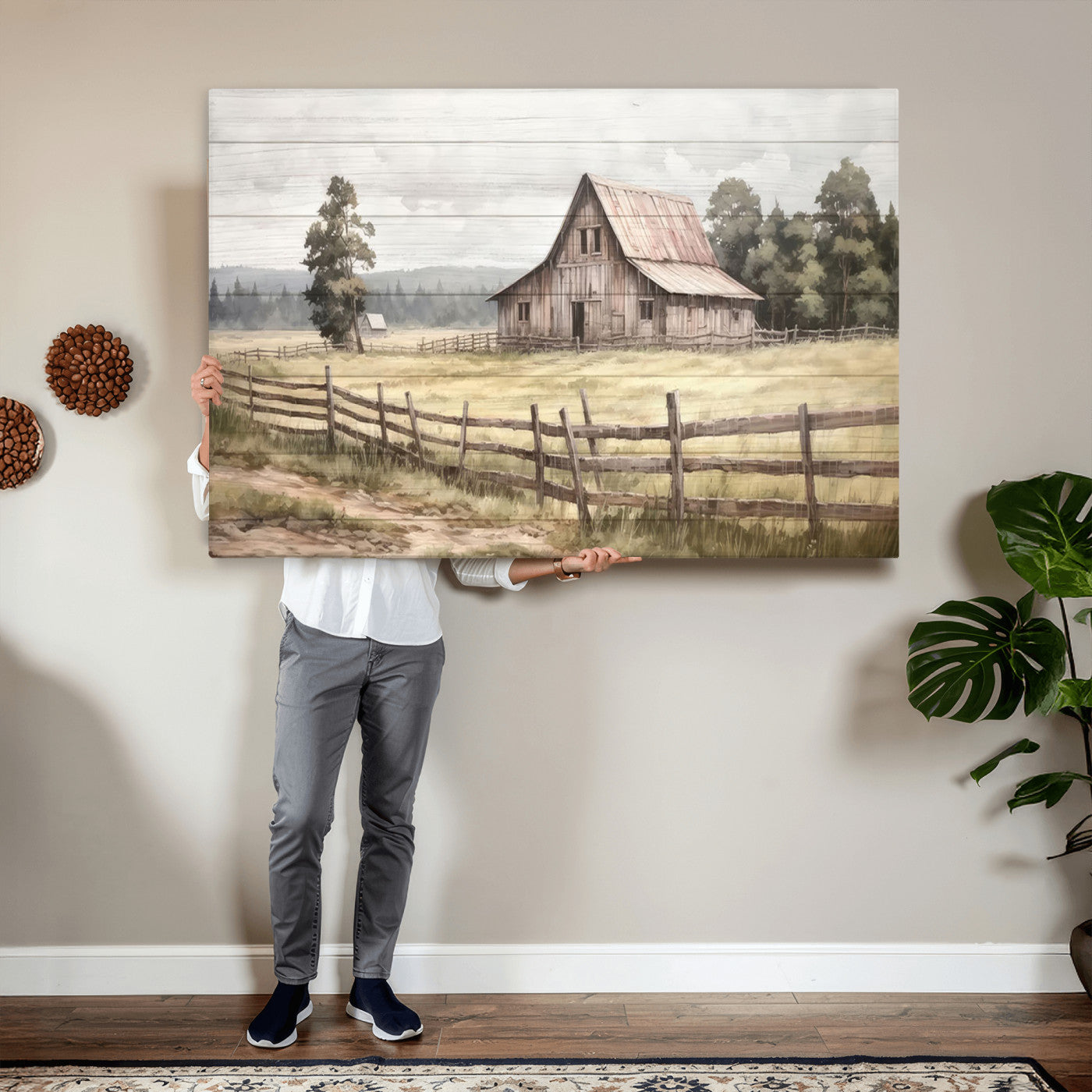 87489-MGV-CV-36X24 - Rustic Farmhouse Barn Wall Art | Framed Gallery Wrap Barn Giclee Canvas Print for Farmhouse Decor