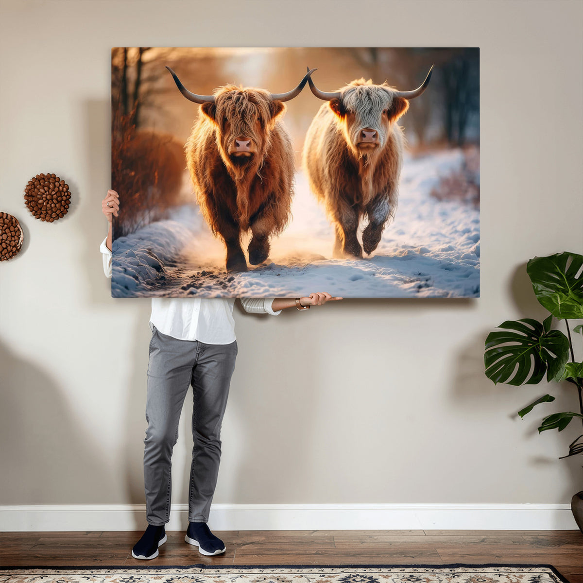 94810-_Poster-30x20 - Scottish Highland Cow Horn Farm Wall Art Canvas Print