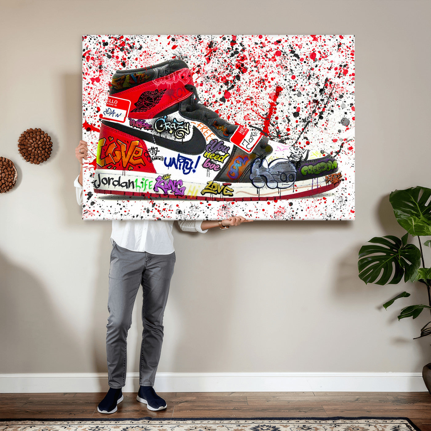 38836-MGV-CV-36X24 - Jordan Shoes Graffiti Wall Art Canvas Print- Jordan Graffiti Canvas Wall Art - Framed Perfect for