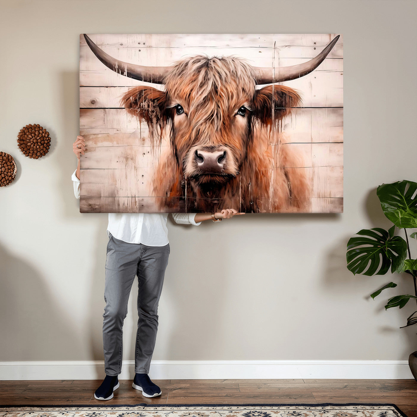 93730-MGV-CV-36X24 - Vintage Scottish Highland Cow Cattle Art Print Farmhouse Wall Art Canvas Print