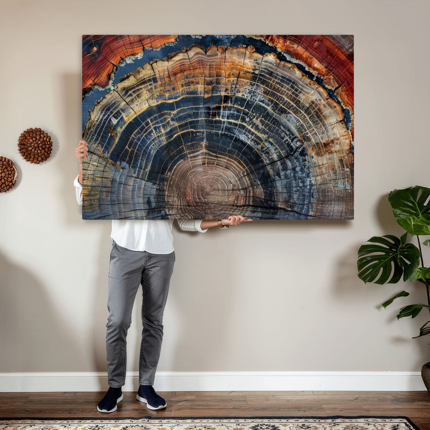 63519-MGV-CV-36X24 - Abstract Tree Ring Wall Art Canvas Print – Colorful Framed Minimalist Nature Tree Rings Home Artwork for Home and Office Decor