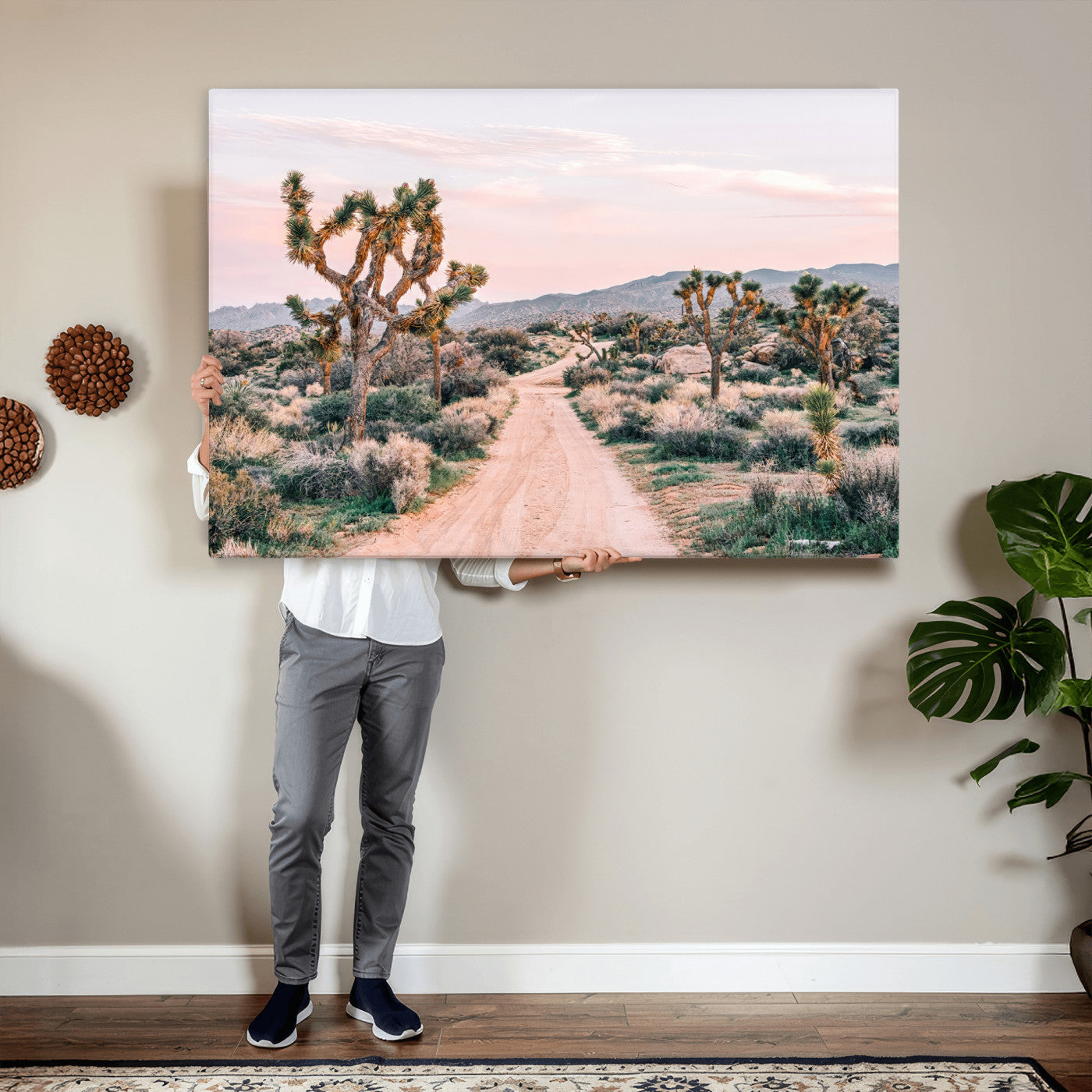 12540952-MGV-CV-36X24 - Desert Trail Wall Art – Canvas Print of Joshua Trees & Sunset Glow, Sandy Path Wilderness, Scenic Nature Escape Decor for Living Room, Office or Bedroom