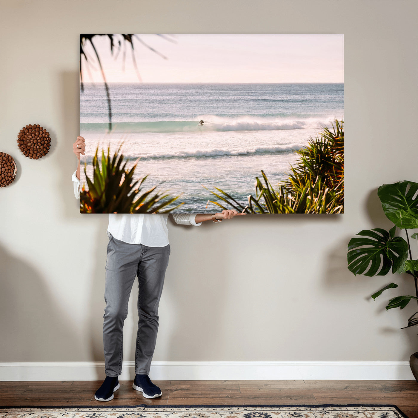 23287092-MGV-CV-36X24 - Ocean Surfer Wall Art Canvas Print | Framed Coastal Surf Art Picture Tropical Beach Artwork for Home Office
