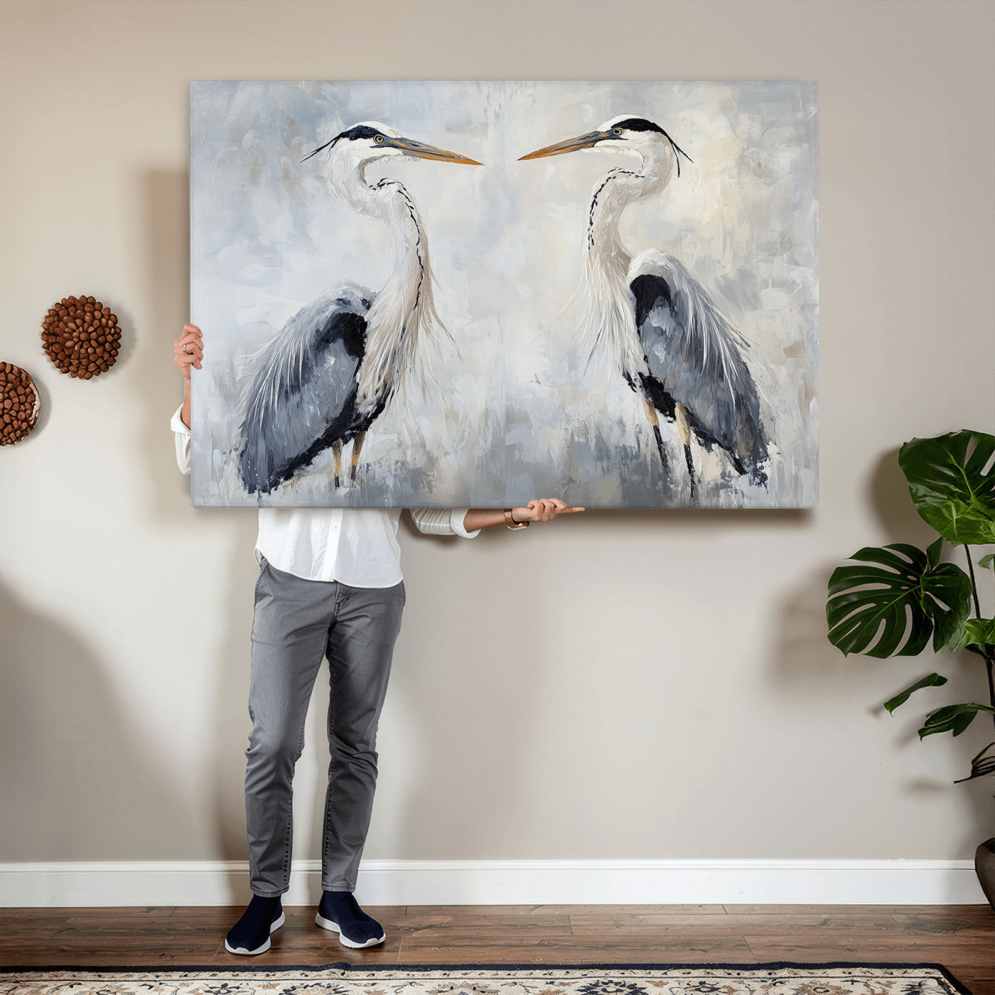 90806932-MGV-CV-36X24 - Heron Wall Art Wall Art Canvas Print, Framed Bird Canvas Decor Art Picture Print, Nature Inspired Perfect Coastal Minimalist Decor Artwork