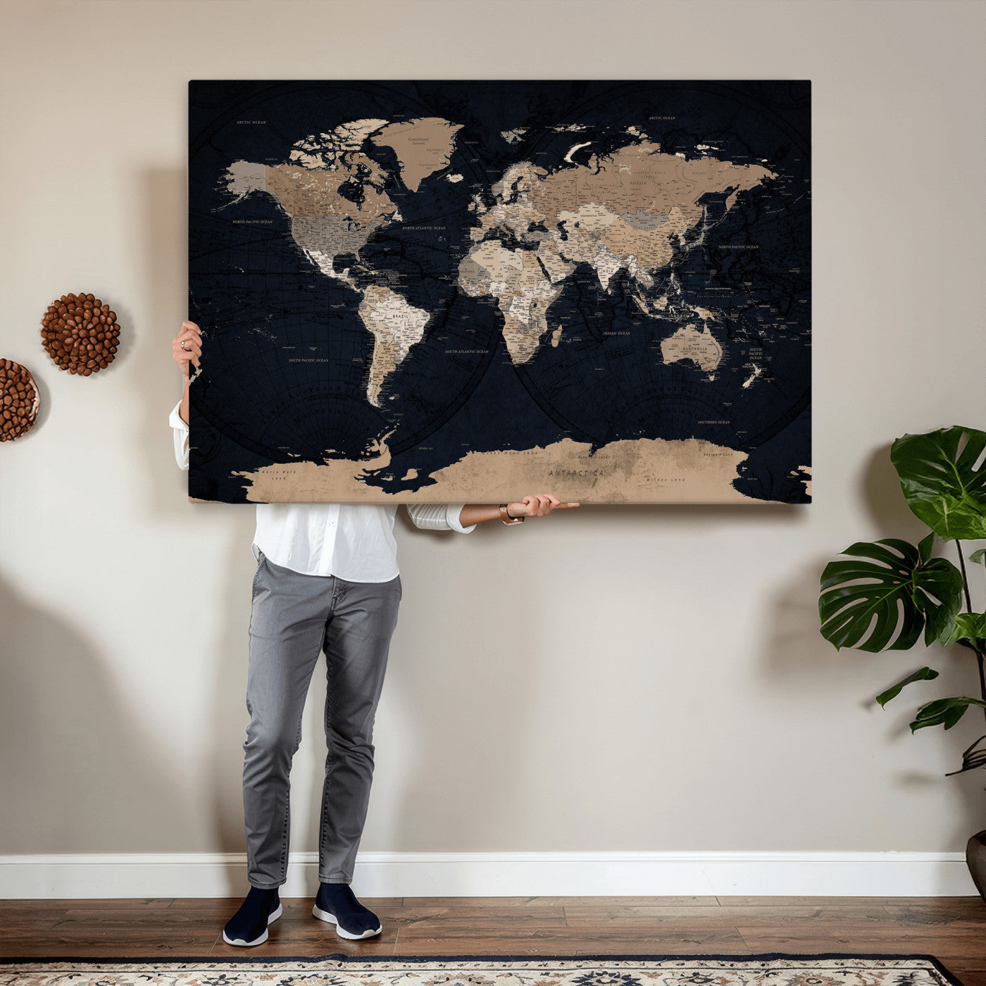 25812727-MGV-CV-36X24 - World Map Wall Art Canvas Print, Modern Decorative Framed Map Artwork Prints for Living Room, Office, Bedroom Wall Decor
