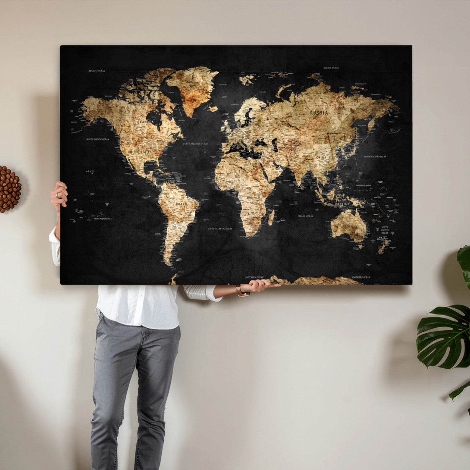 23568589-MGV-CV-36X24 - World Map Wall Art Canvas Print, Modern Decorative Framed Map Artwork Prints for Living Room, Office, Bedroom Wall Decor