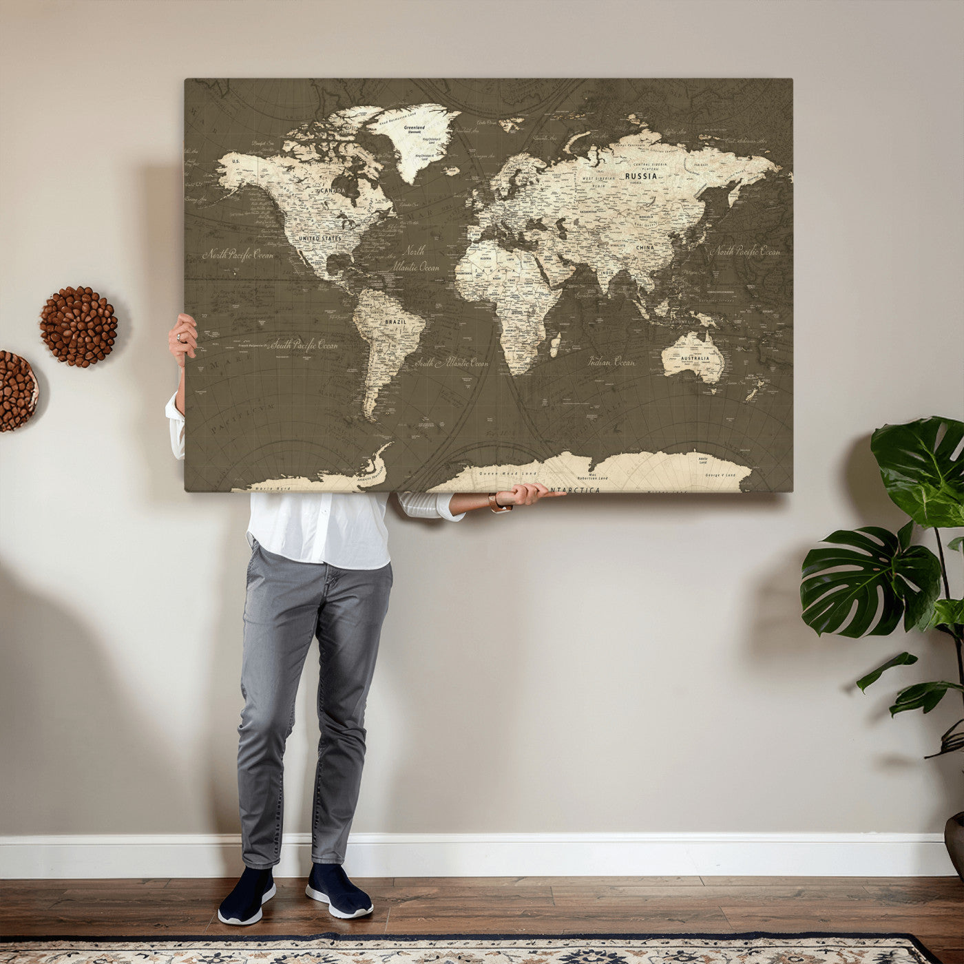 33202610-MGV-CV-36X24 - World Map Wall Art Canvas Print, Modern Decorative Framed Map Artwork Prints for Living Room, Office, Bedroom Wall Decor