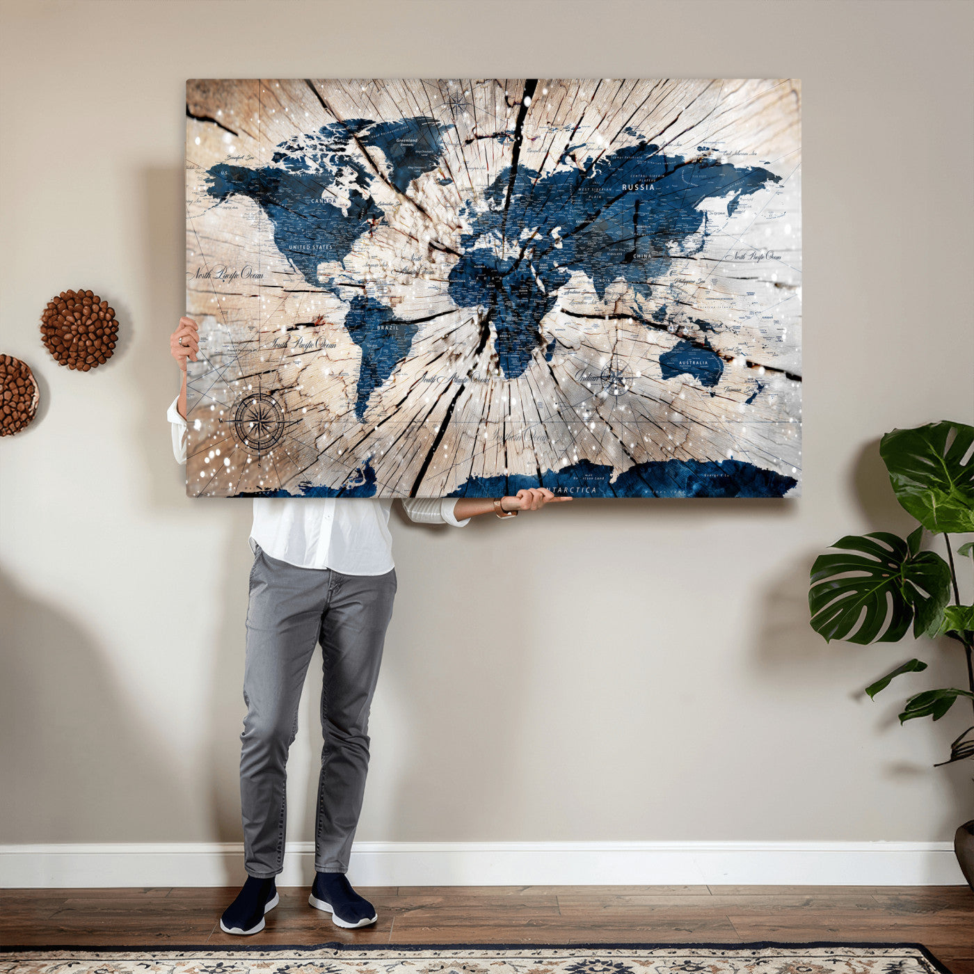 19478704-MGV-CV-36X24 - World Map Wall Art Canvas Print, Modern Decorative Framed Map Artwork Prints for Living Room, Office, Bedroom Wall Decor