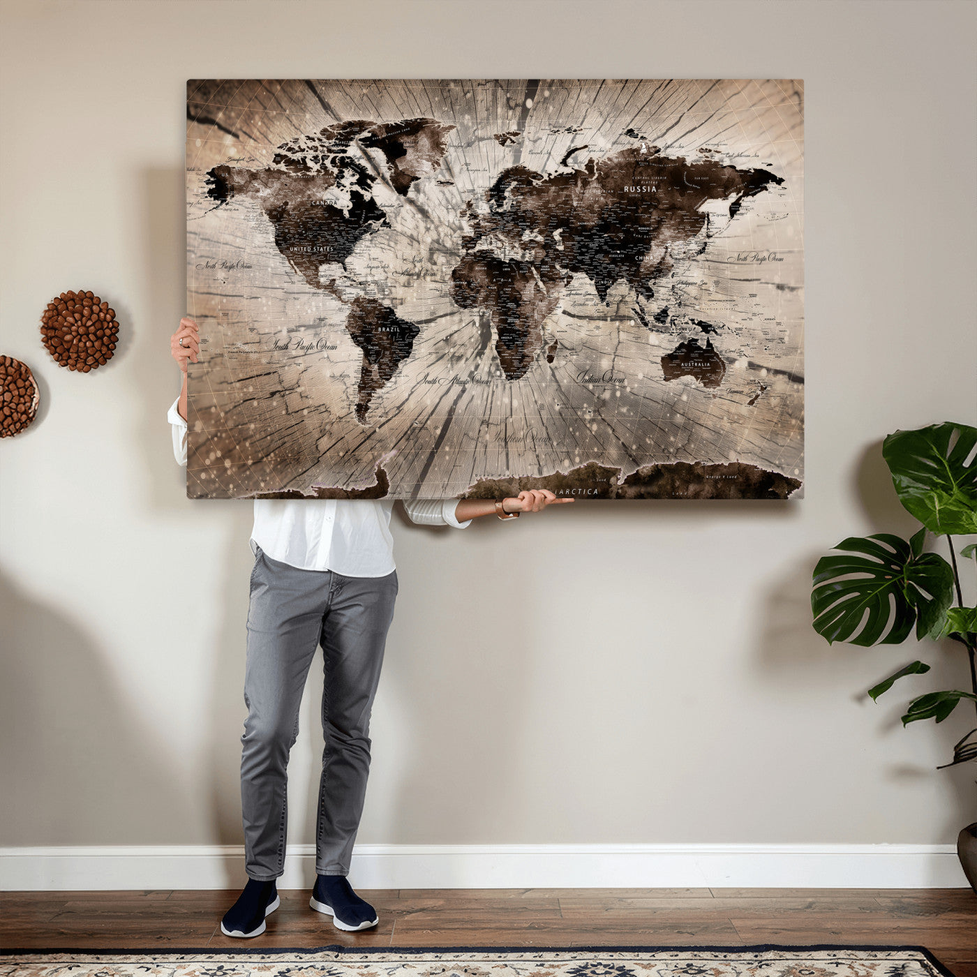 94623295-MGV-CV-36X24 - World Map Wall Art Canvas Print, Modern Decorative Framed Map Artwork Prints for Living Room, Office, Bedroom Wall Decor