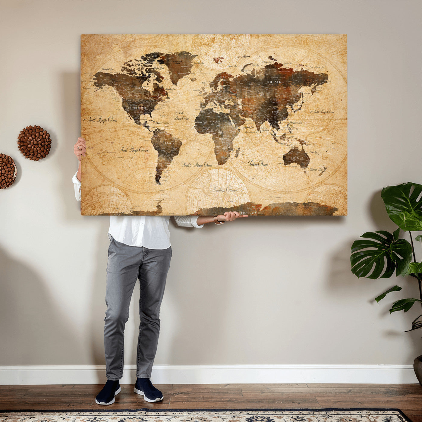 63156625-MGV-CV-36X24 - World Map Wall Art Canvas Print, Modern Decorative Framed Map Artwork Prints for Living Room, Office, Bedroom Wall Decor