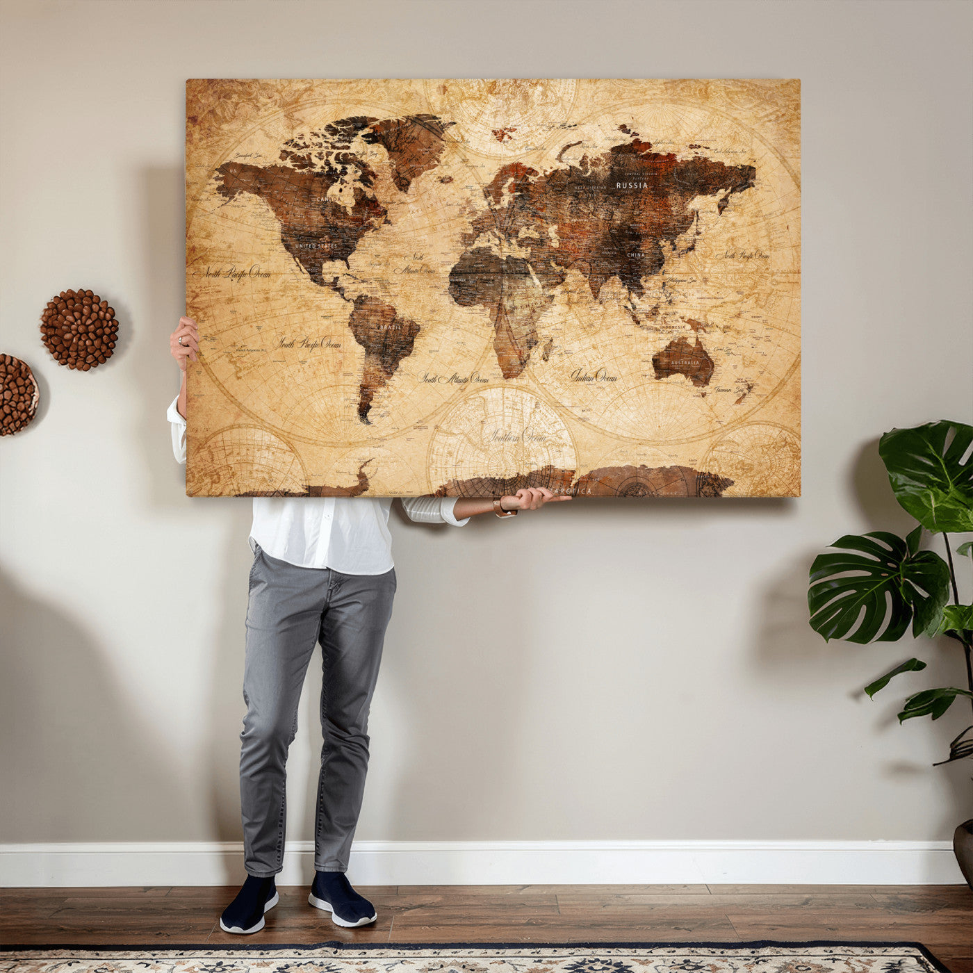 40760475-MGV-CV-36X24 - World Map Wall Art Canvas Print, Modern Decorative Framed Map Artwork Prints for Living Room, Office, Bedroom Wall Decor