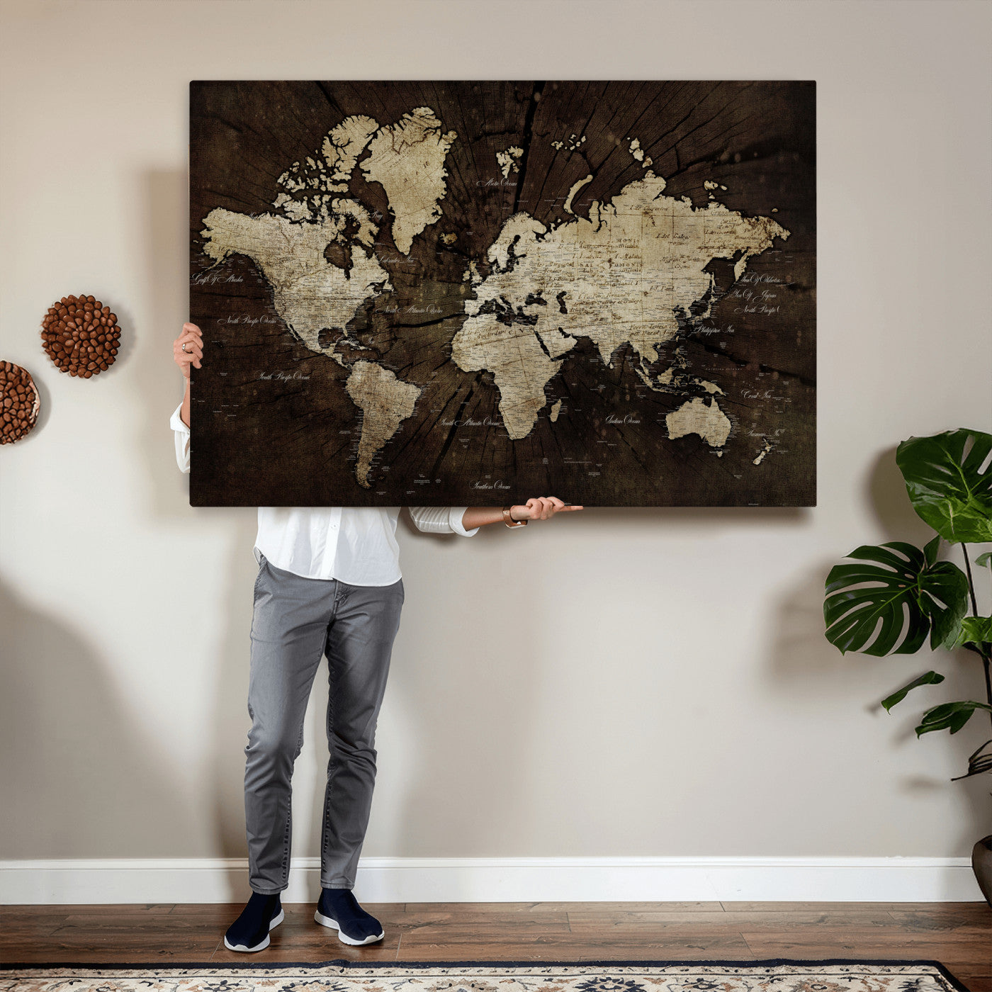 40991509-MGV-CV-36X24 - World Map Wall Art Canvas Print, Modern Decorative Framed Map Artwork Prints for Living Room, Office, Bedroom Wall Decor