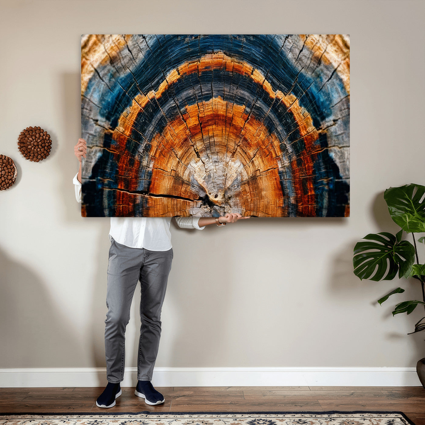 92693966N-MGV-CV-36X24 - Abstract Wood Grain Canvas Print, Tree Ring Pattern Wall Art, Framed Canvas Ready to Hang