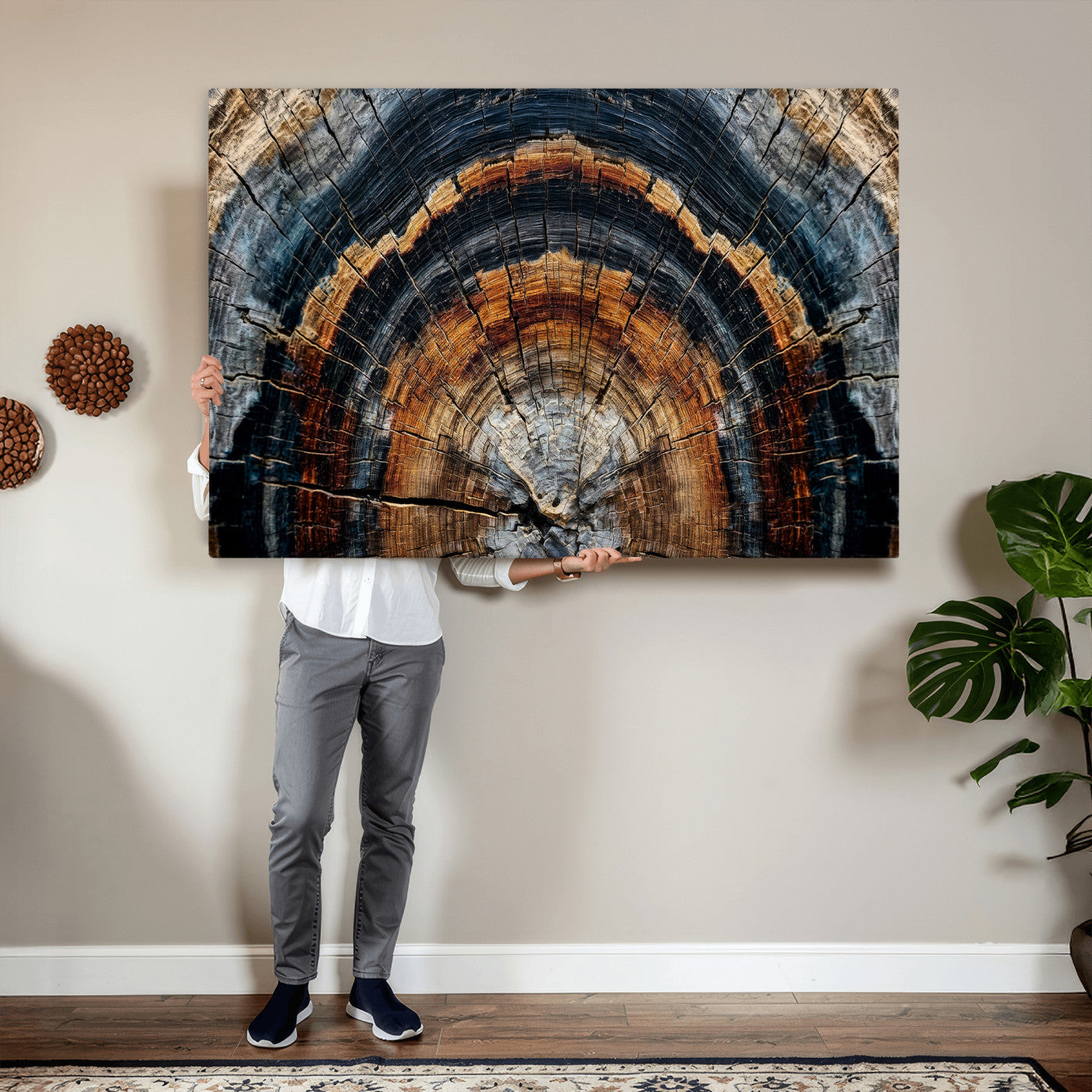 92693966A-MGV-CV-36X24 - Abstract Wood Grain Canvas Print, Tree Ring Pattern Wall Art, Framed Canvas Ready to Hang