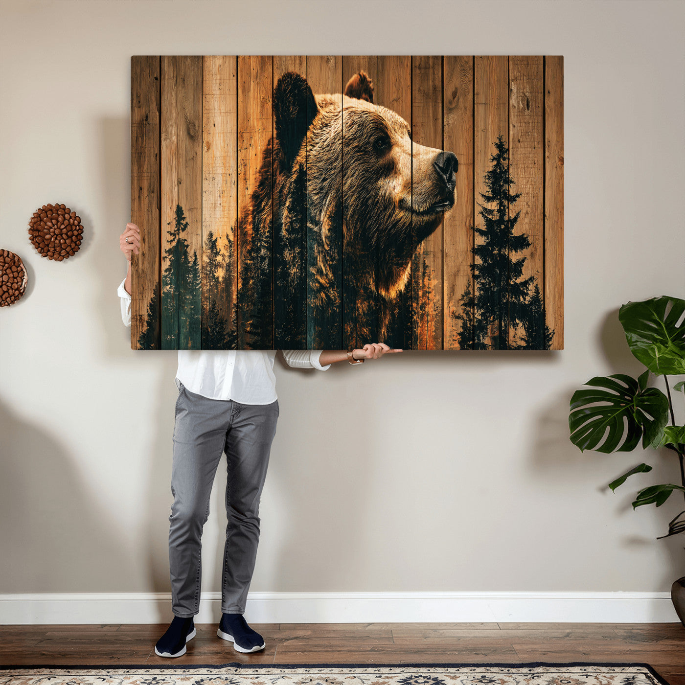 31552198-MGV-CV-36X24 - Rustic Bear Wall Art Canvas Print – Woodland Wildlife Artwork Print for Cabin, Lodge, and Farmhouse Home Decor