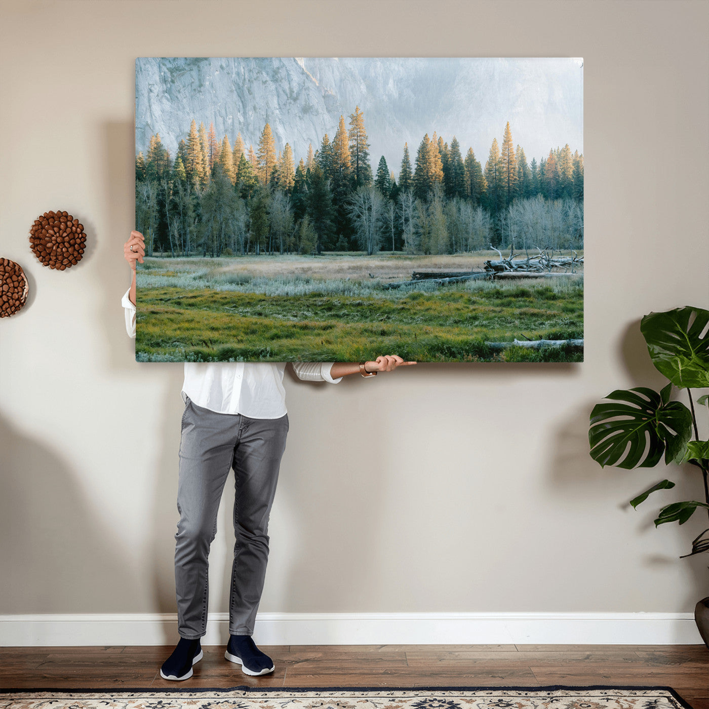 95548744-MGV-CV-36X24 - Forest Meadow Wall Art Canvas Print, Pine Tree Landscape Nature Artwork, Mountain Valley Scenic Photography, Calm Wilderness Wall Decor