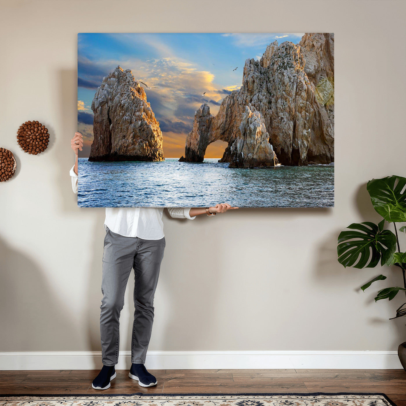 63505689-MGV-CV-36X24 - El Arco Cabo San Lucas Ocean Arch Wall Art Canvas Print, Baja California Rock Arch Seascape Canvas Print, Mexico Coastal Landmark Scenic Art Printing