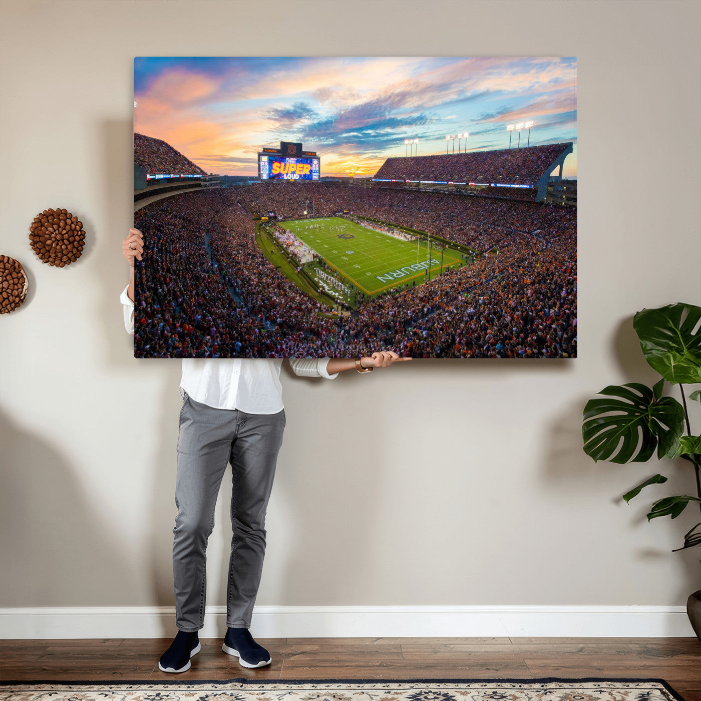 75203764-MGV-CV-36X24 - Auburn Stadium Sunset Wall Art Canvas Print, Jordan Hare Stadium Game Day Crowd, Auburn Tigers Football Artwork