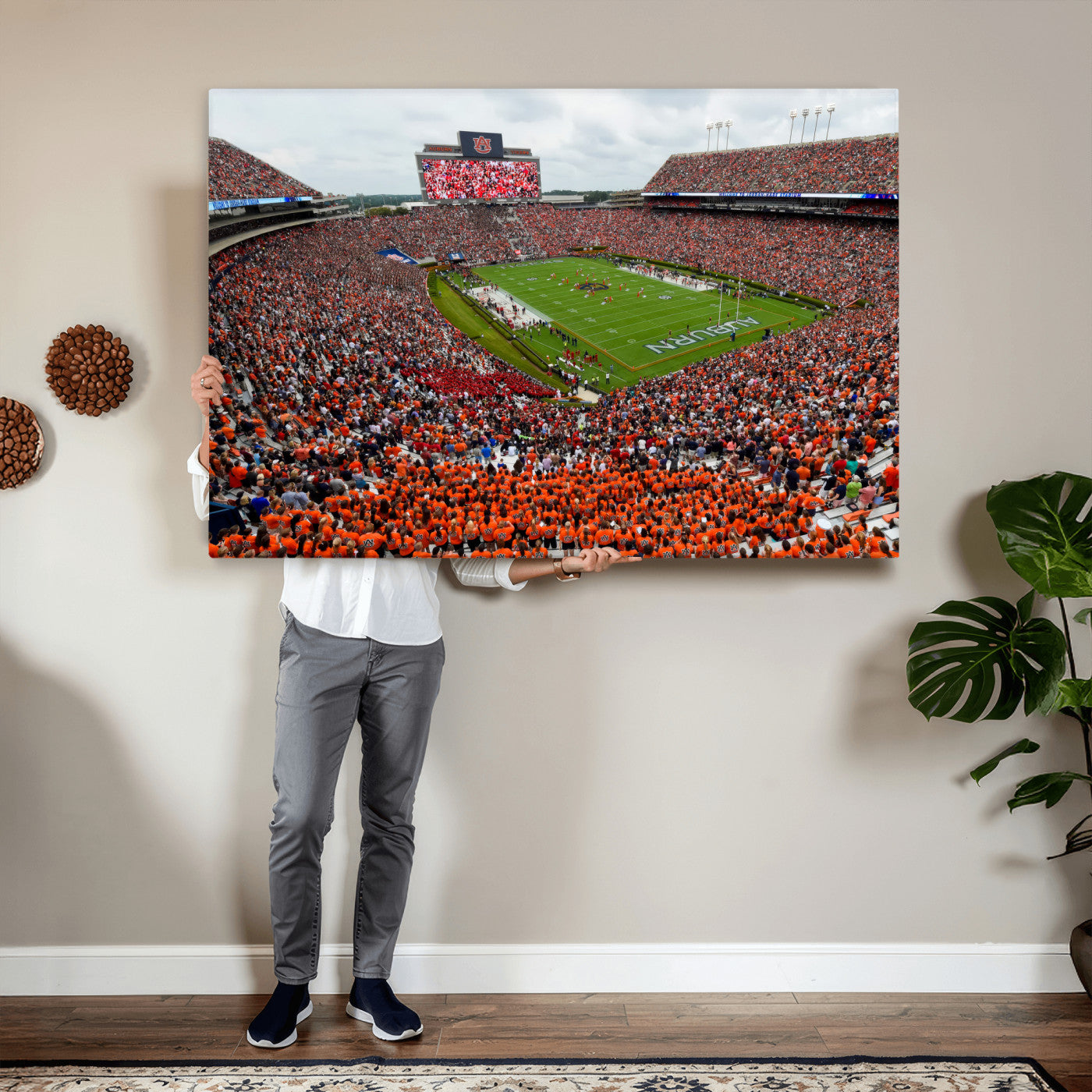 82562490-MGV-CV-36X24 - Auburn Stadium Sunset Wall Art Canvas Print, Jordan Hare Stadium Game Day Crowd, Auburn Tigers Football Artwork