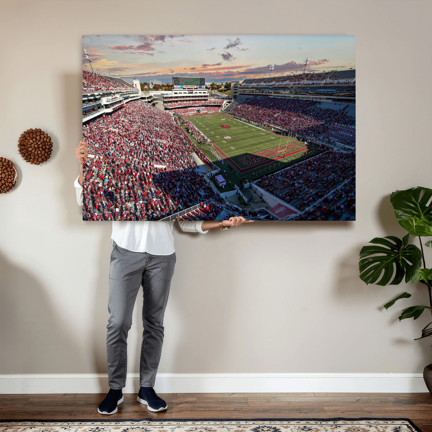 46571211-MGV-CV-36X24 - Donald W. Reynolds Razorback Stadium Wall Art Canvas Print – Arkansas Razorbacks Football Artwork for Home, Office, and Sports Room Decor