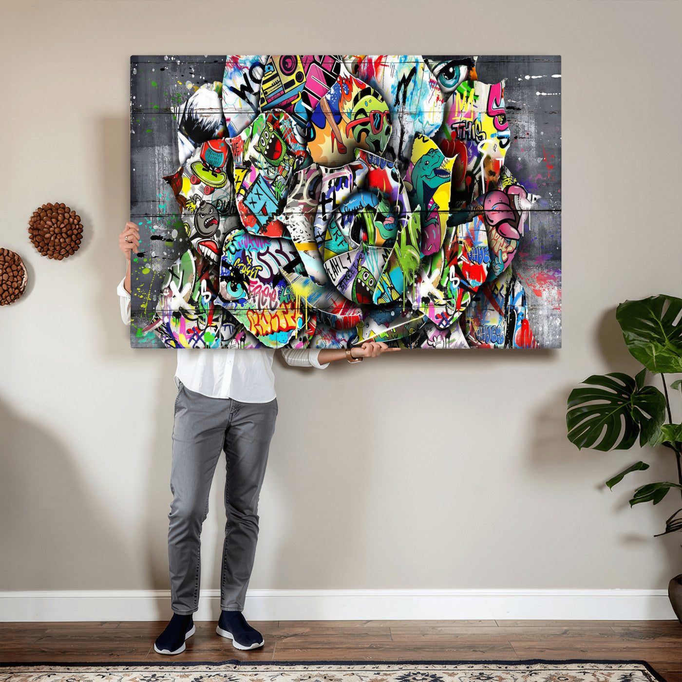 77553344-MGV-CV-36X24 - Abstract Graffiti Collage Street Art Wall Art Canvas Print, Colorful Urban Pop Art Canvas Print, Modern Graffiti Patchwork Contemporary Art Printing