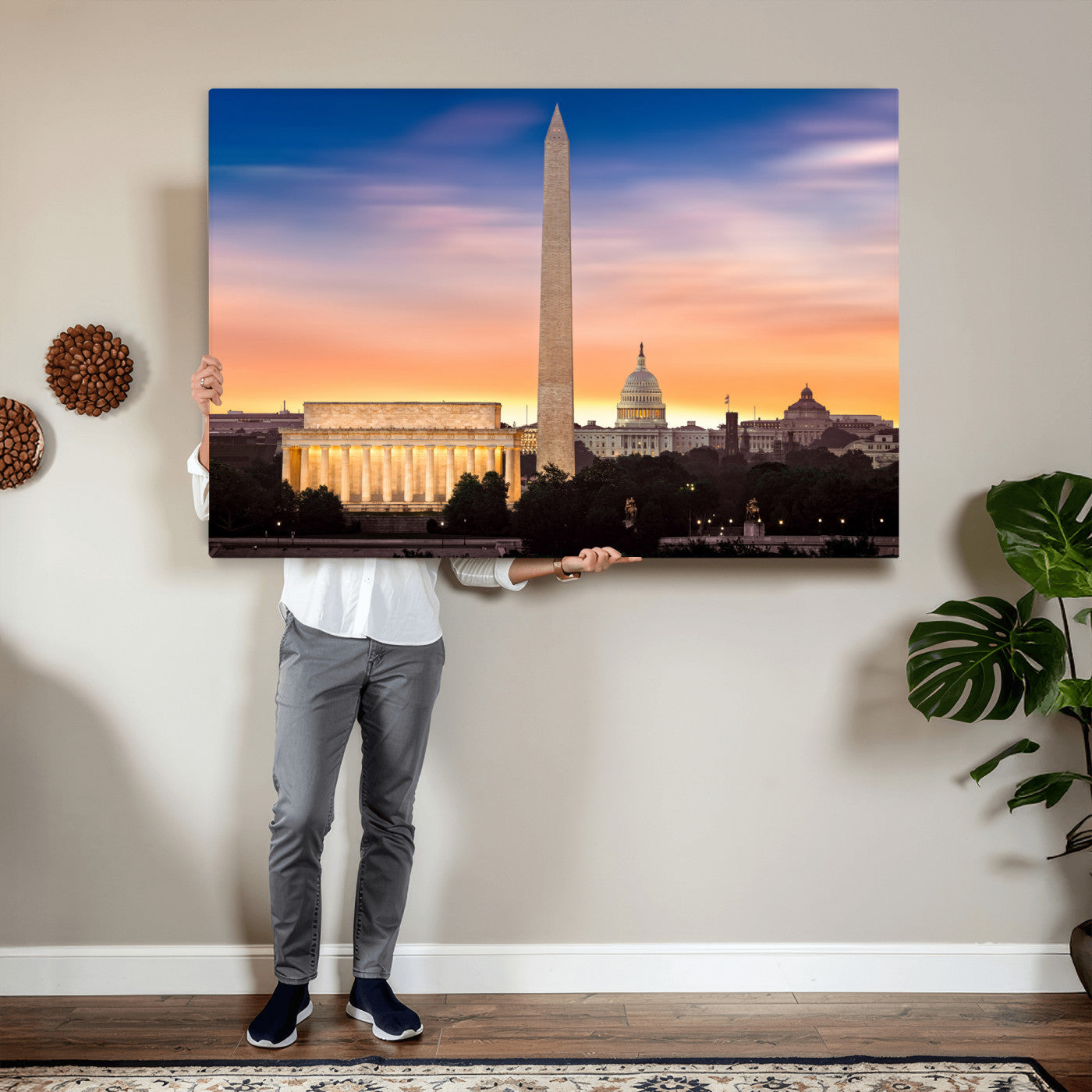 72704063-MGV-CV-36X24 - Washington DC Skyline Wall Art Canvas Print – Lincoln Memorial, Washington Monument & Capitol Artwork Print
