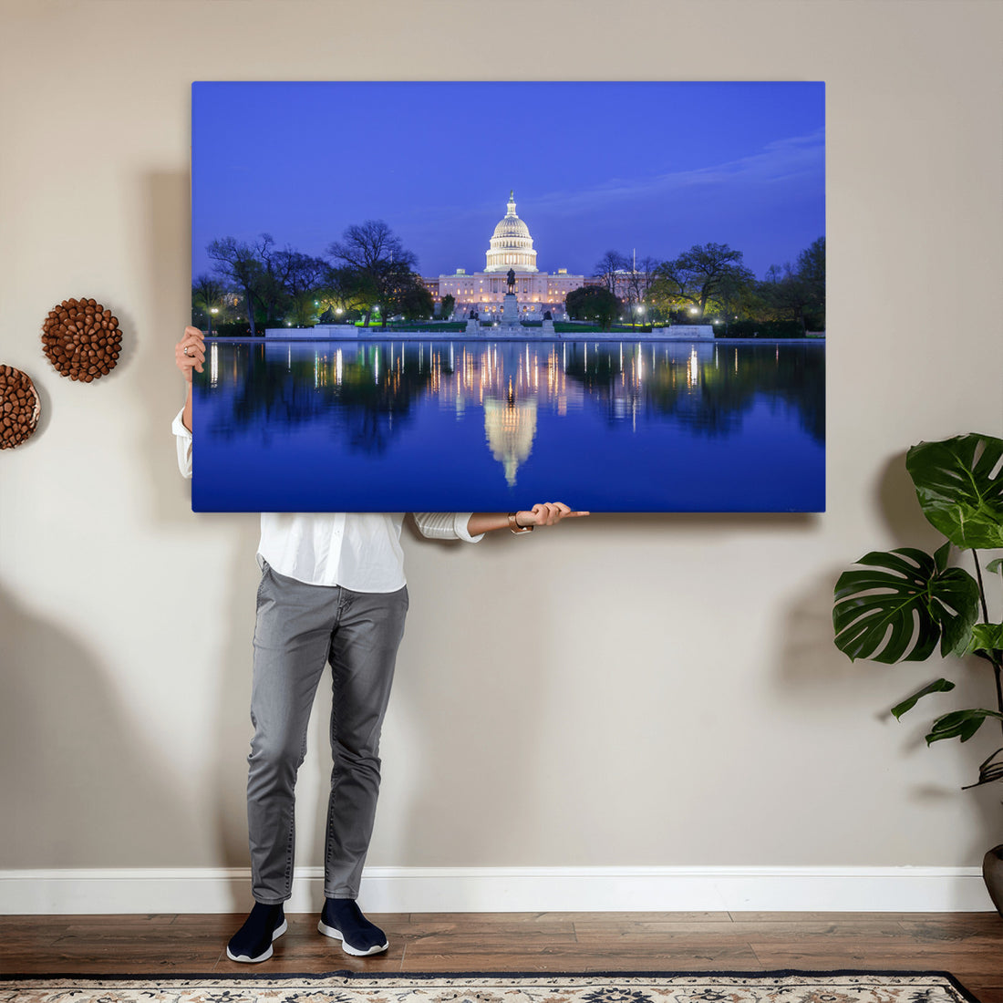 Washington White House Skyline Wall Art Canvas Print | Lincoln Memorial and Capitol