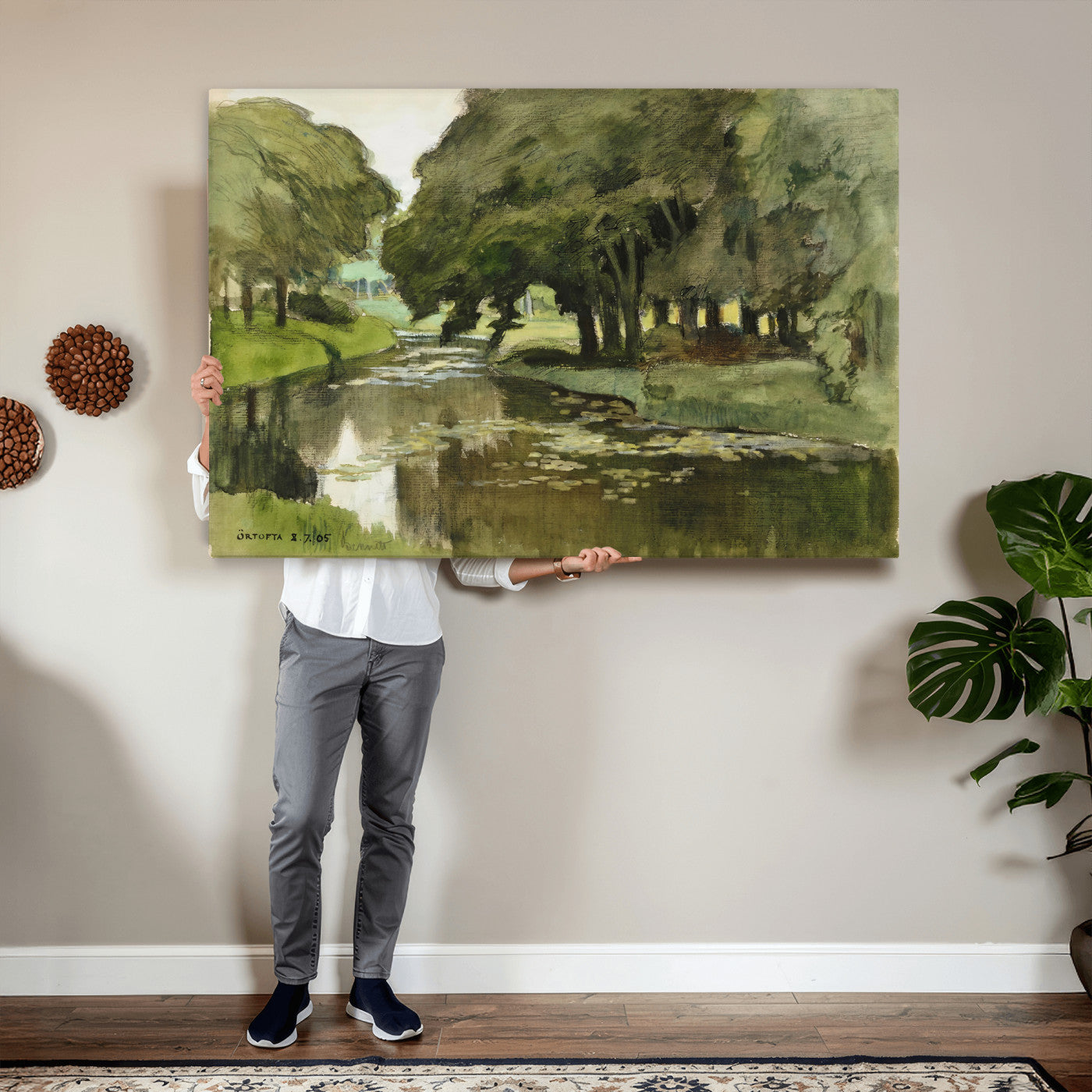 54446767-MGV-CV-36X24 - Anders Zorn Watercolor Canvas Print, Örtofta 1905 Swedish River Landscape, Impressionist Nature Art, Scandinavian Wall Decor, Plein Air Painting Print