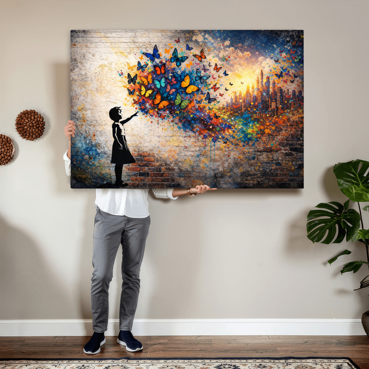 21540821-MGV-CV-36X24 - Banksy Girl Wall Art Canvas Print for Living Room Decor