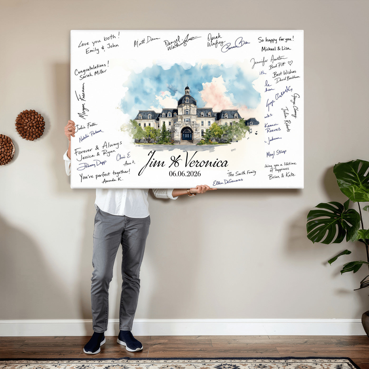 38232057-MGV-CV-36X24 - Wedding Guest Book Alternative Wall Art Canvas Print, Personalized Wedding Signature Poster, Custom Couple Photo Guestbook Canvas