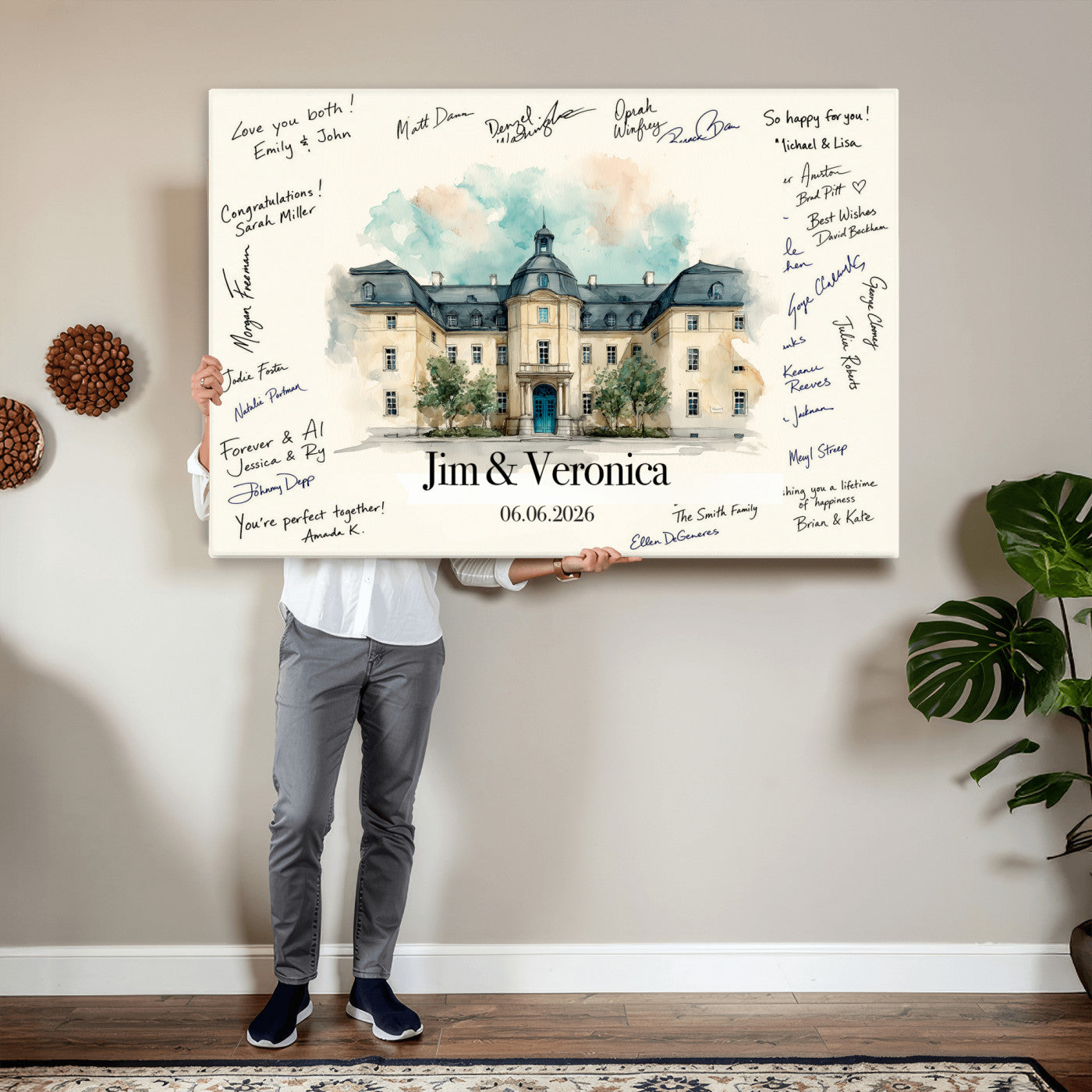 13409147-MGV-CV-36X24 - Wedding Guest Book Alternative Wall Art Canvas Print, Personalized Wedding Signature Poster, Custom Couple Photo Guestbook Canvas
