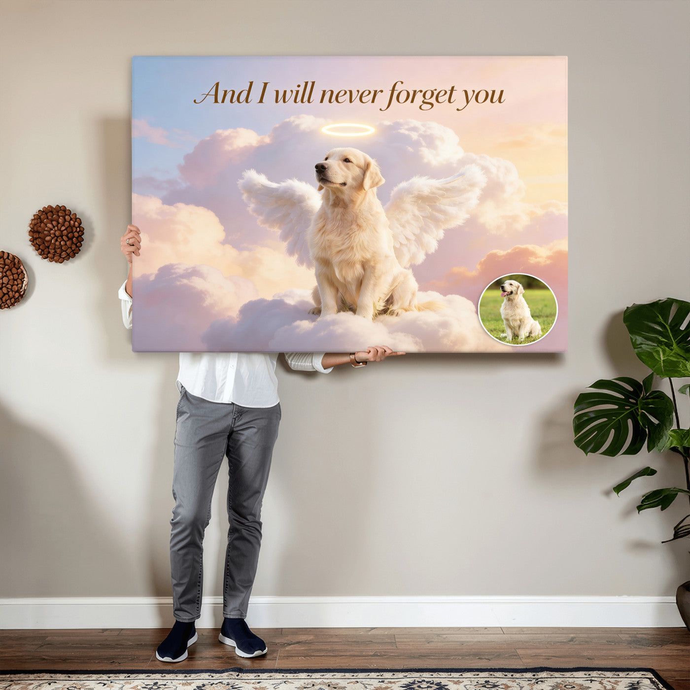 70743146-MGV-CV-36X24 - Pet Memorial Wall Art Canvas Print, Custom Dog Memorial Portrait, Personalized Angel Pet Loss Gift, Angel Wings Puppy Print
